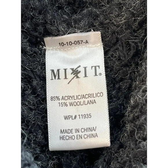 MIXIT Womens Dark Gray Pancho Hooded Wool Blended  Fringe Hem - Picture 5 of 10